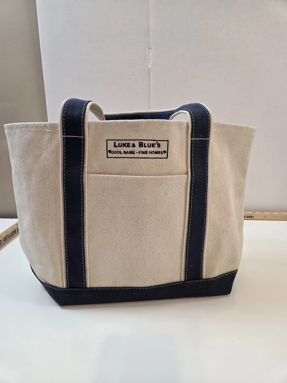 Canvas Tote Bag in Natural and Navy